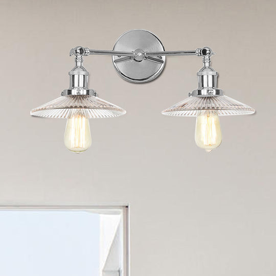 Clear Glass Wall Sconce With 2 Lights In Bronze/Brass/Chrome Finish - Perfect For Indoor Lighting