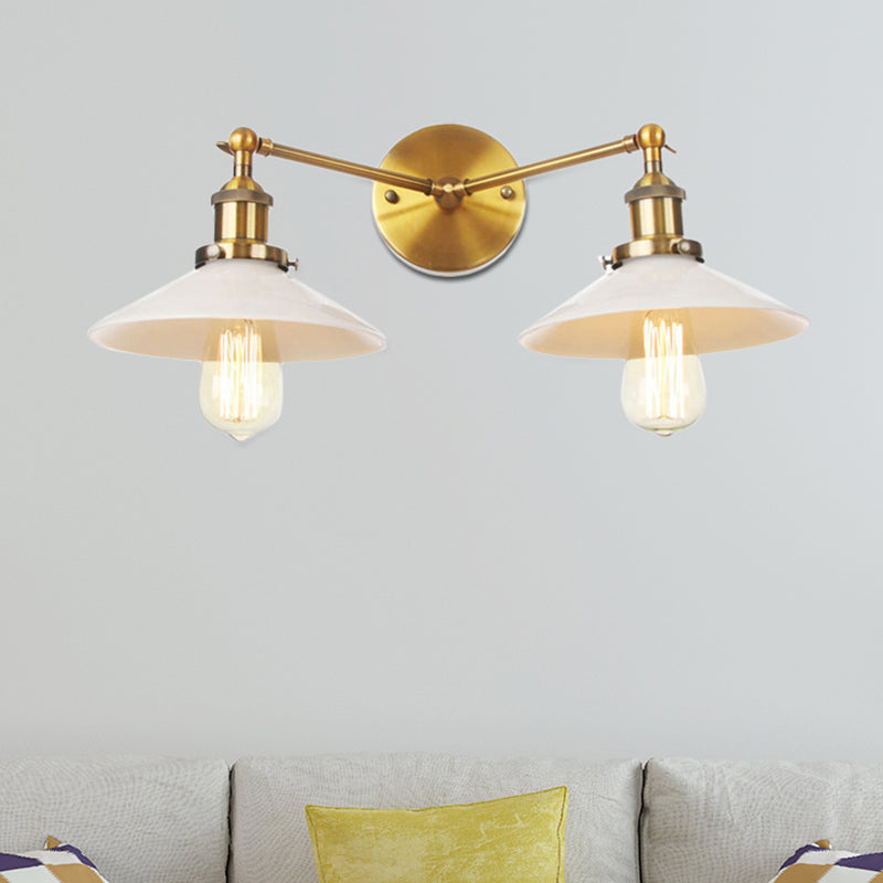 Vintage Cone Opal Glass Sconce Wall Hanging Light - 2 Lights Bronze/Copper/Brass