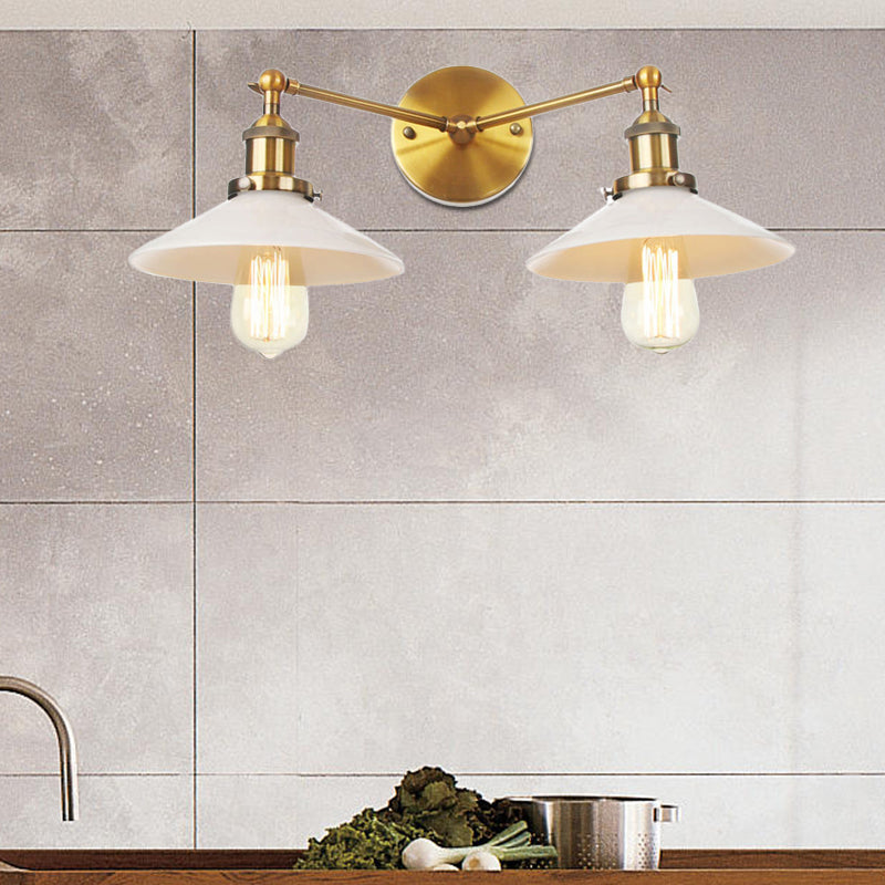 Vintage Cone Opal Glass Sconce Wall Hanging Light - 2 Lights Bronze/Copper/Brass