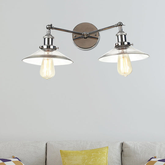 Vintage 2-Light Wall Sconce With Clear Glass Shade For Living Room