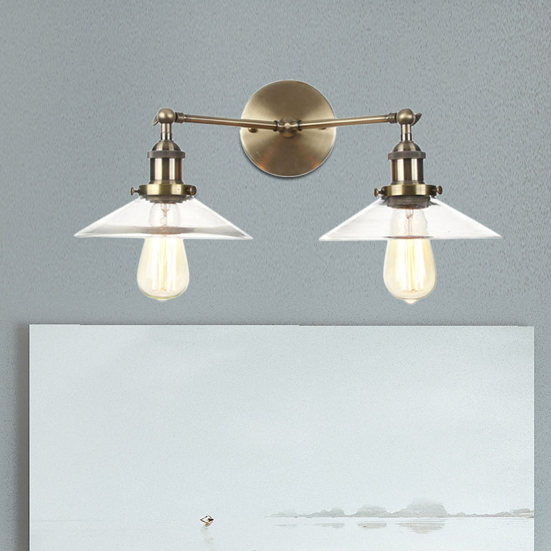 Vintage 2-Light Wall Sconce With Clear Glass Shade For Living Room Bronze