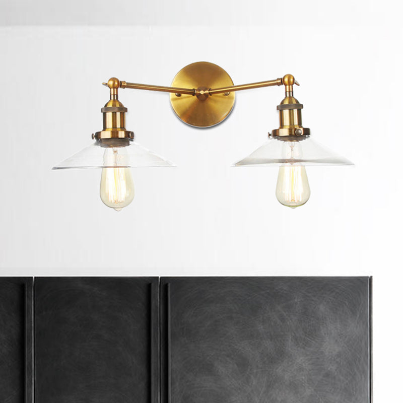 Vintage 2-Light Wall Sconce With Clear Glass Shade For Living Room