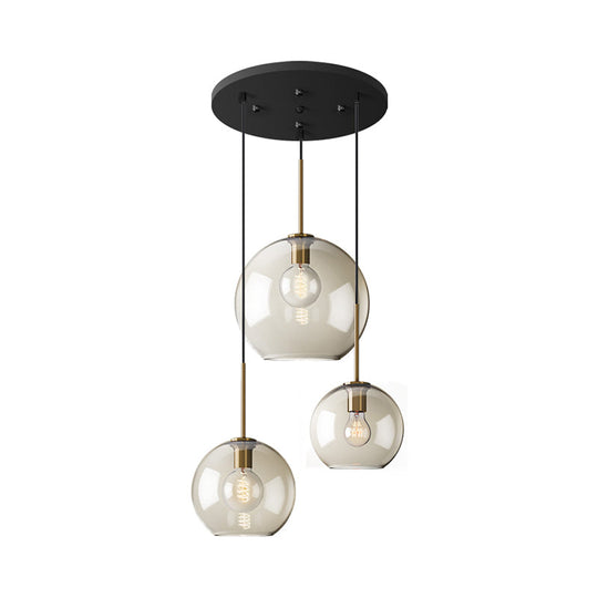 Minimalist Black Round Pendant Lamp With 3 Amber Glass Shades - Stunning Suspension Lighting