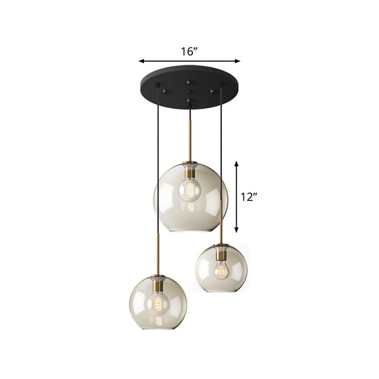 Minimalist Black Round Pendant Lamp With 3 Amber Glass Shades - Stunning Suspension Lighting