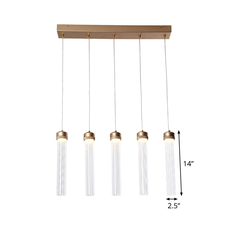 Minimalist 5-Light Clear Glass Pendant Cluster Ceiling Lamp With Brass Accents