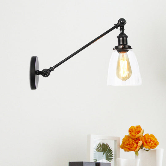 Industrial Style Clear Glass 1-Light Wall Sconce With Arm 8/12 Length - Black/Bronze/Brass Finish