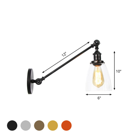 Industrial Style Clear Glass 1-Light Wall Sconce With Arm 8/12 Length - Black/Bronze/Brass Finish