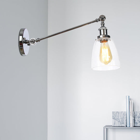 Industrial Style Clear Glass 1-Light Wall Sconce With Arm 8/12 Length - Black/Bronze/Brass Finish