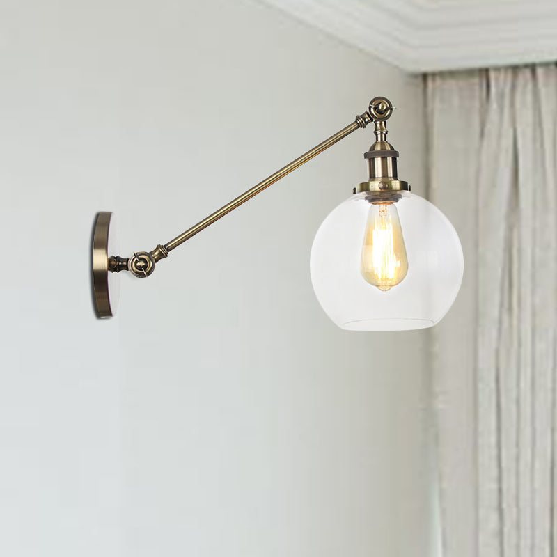 Farmhouse Wall Lighting: Clear Glass Globe 1-Light Fixture In Black/Brass/Bronze 8/12 L Bronze / 8