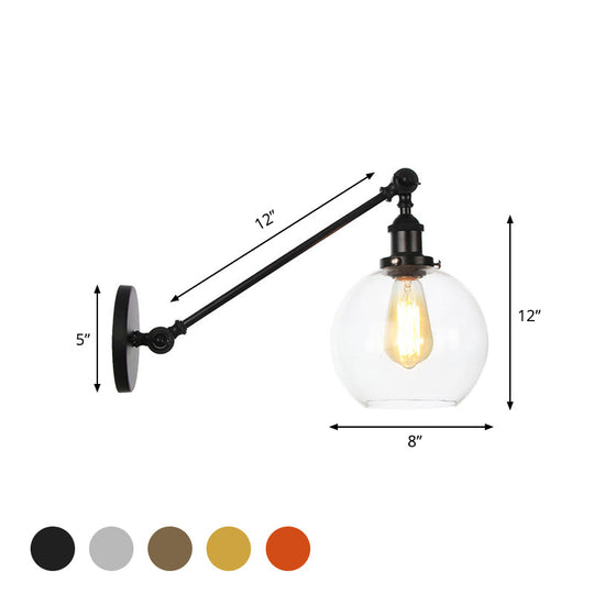 Farmhouse Wall Lighting: Clear Glass Globe 1-Light Fixture In Black/Brass/Bronze 8/12 L