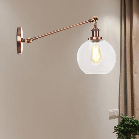 Farmhouse Wall Lighting: Clear Glass Globe 1-Light Fixture In Black/Brass/Bronze 8/12 L