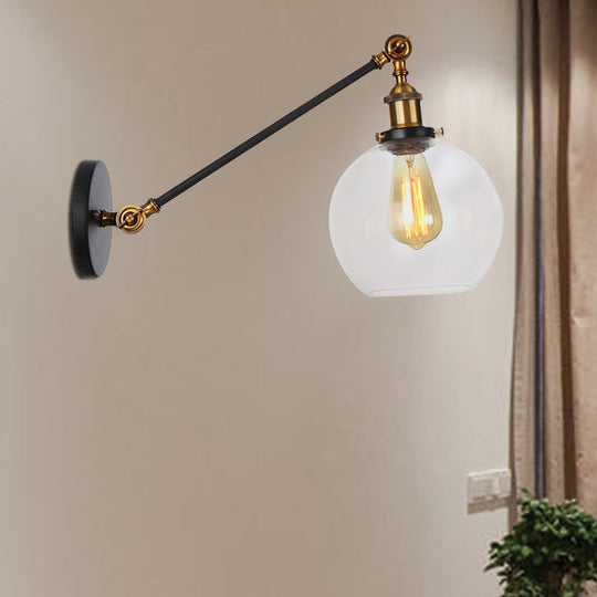Farmhouse Wall Lighting: Clear Glass Globe 1-Light Fixture In Black/Brass/Bronze 8/12 L