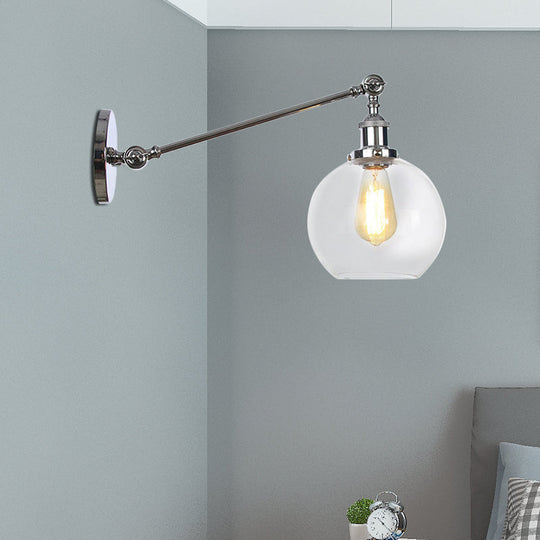 Farmhouse Wall Lighting: Clear Glass Globe 1-Light Fixture In Black/Brass/Bronze 8/12 L