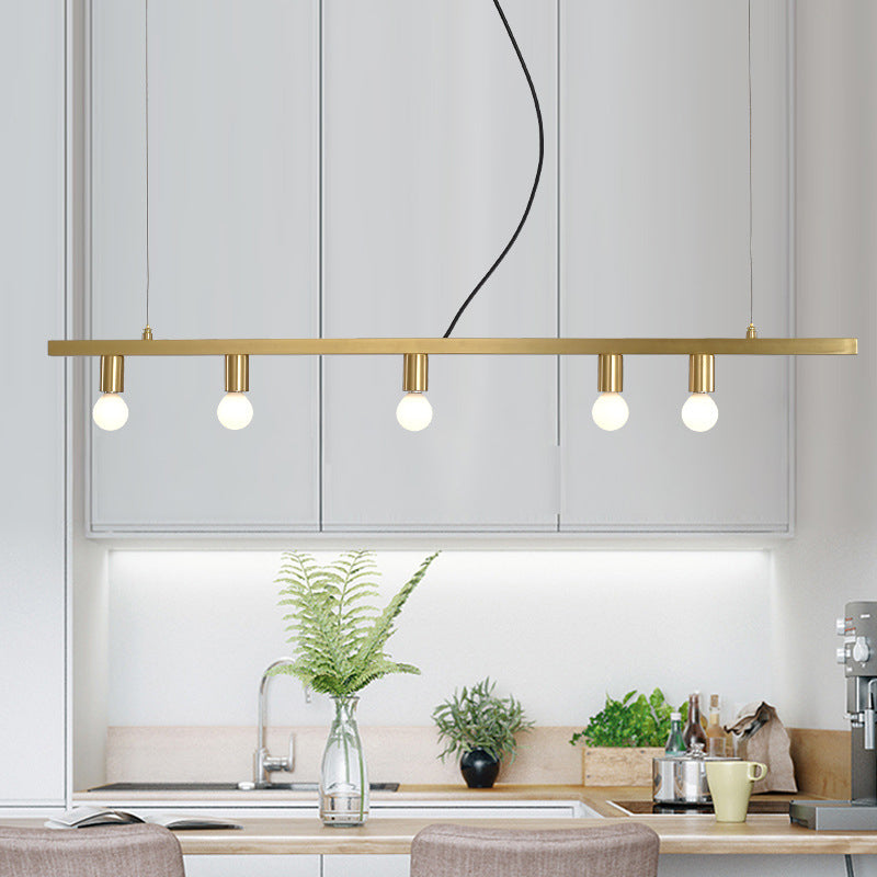 Postmodern Brass 5-Light Linear Chandelier For Dining Table