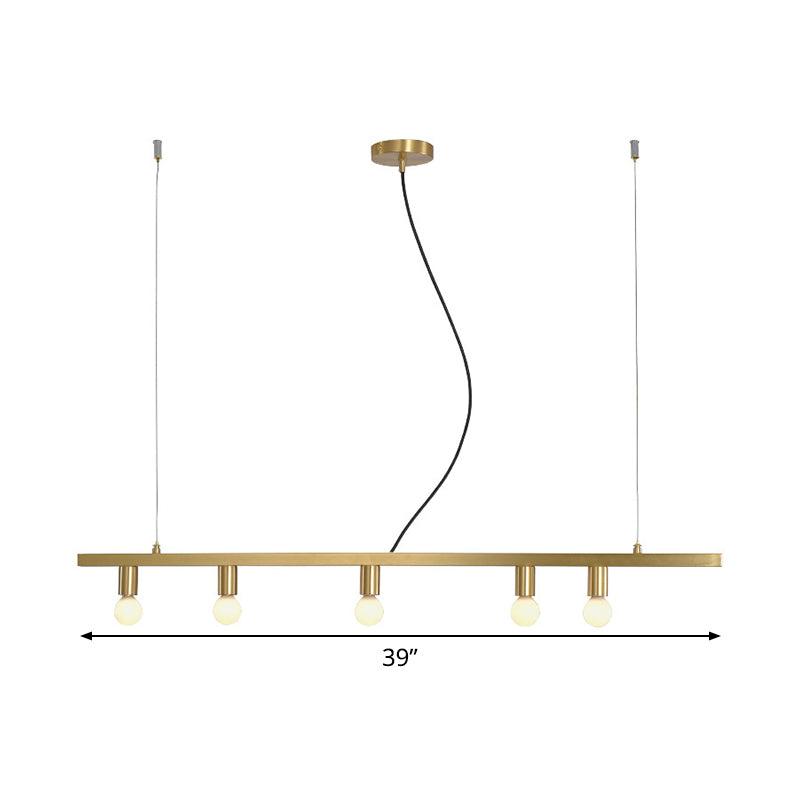 Postmodern Brass 5-Light Linear Chandelier For Dining Table