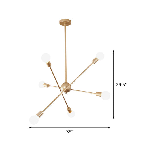 Modern Brass Linear Chandelier With 6 Heads - Stylish Living Room Pendant Ceiling Light