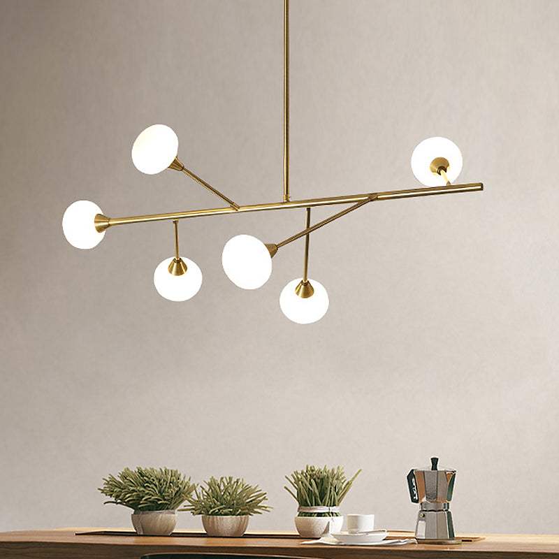 Simple Iron 6-Bulb Hanging Chandelier In Brass - Branch Pendant Light For Living Room