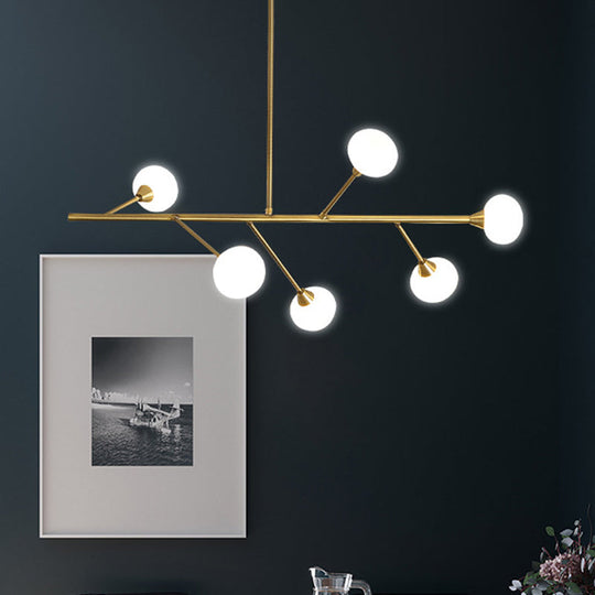 Simple Iron 6-Bulb Hanging Chandelier In Brass - Branch Pendant Light For Living Room
