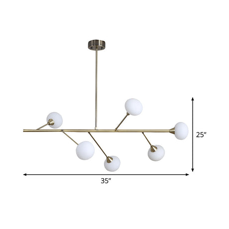 Simple Iron Branch Pendant Light Fixture - 6-Bulb Brass Chandelier For Living Room