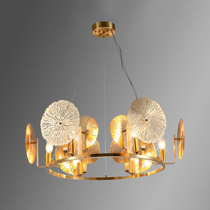 Lotus Leaf Chandelier: Post-Modern Metal Hanging Light - 6 Lights Brass Finish & Ring Design Ideal