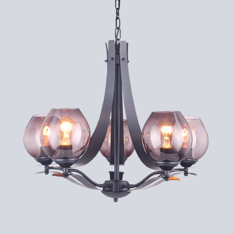 Contemporary Grey Glass Pendant Light With 5 Heads For Bedroom - Led Ceiling Chandelier