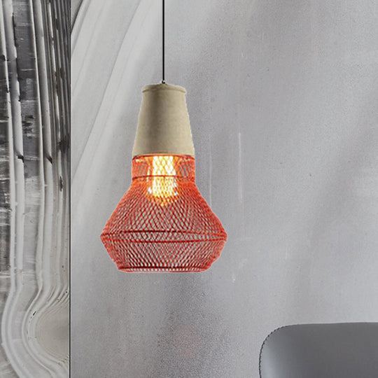 Contemporary Stone Cone Pendant Lamp - Hanging Ceiling Light With Wire-Cage Shade (1 Light) For