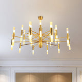 Brass 2-Tier Slim Tube Pendant Chandelier - Minimalist 40-Head Ceiling Light For Living Room