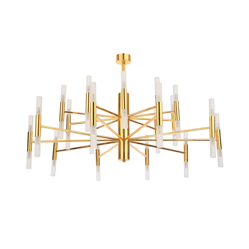 Brass 2-Tier Slim Tube Pendant Chandelier - Minimalist 40-Head Ceiling Light For Living Room