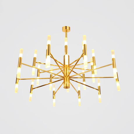 Brass 2-Tier Slim Tube Pendant Chandelier - Minimalist 40-Head Ceiling Light For Living Room