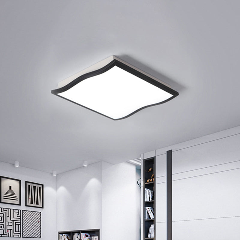 Contemporary Acrylic Flush Mount Light Fixture - Waved Square/Rectangle Led 19.5’/32’ Wide Black