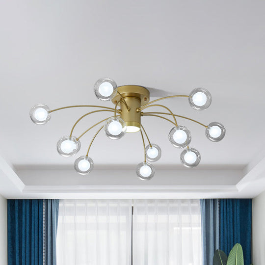 Modern Clear Glass Led Flushmount Ceiling Lamp With Brass Finish - 13 Lights