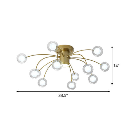 Modern Clear Glass Led Flushmount Ceiling Lamp With Brass Finish - 13 Lights