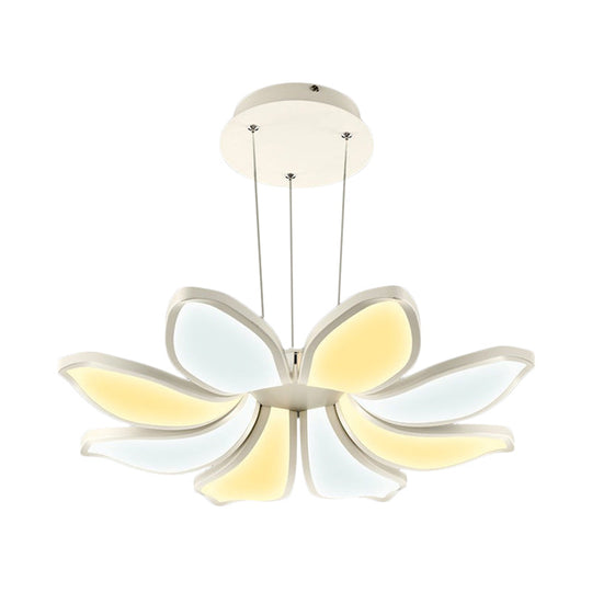 Contemporary Flower Shape Acrylic Chandelier - 6/8 White Led Lights Hanging Ceiling Lamp In