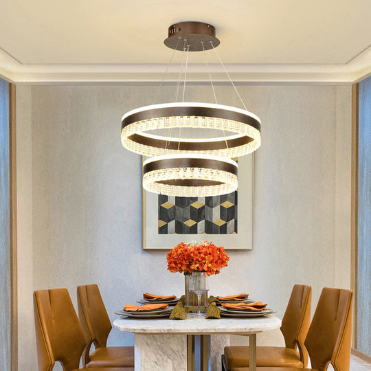 Contemporary Crystal Pendant Chandelier - 1/2/3 Lights Led White/Warm/Natural Light Brown