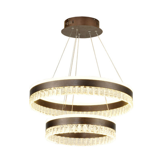 Contemporary Crystal Pendant Chandelier - 1/2/3 Lights Led White/Warm/Natural Light Brown