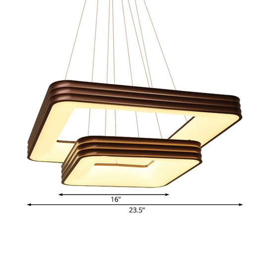Modern 2-Tier Square Metal Led Chandelier In Brown For Living Room Ceiling - White/Warm/Natural