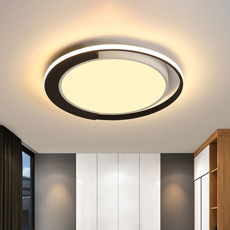 Modern Led Black And White Round Flush Ceiling Lamp With Recessed Diffuser 16/19.5 Wide In