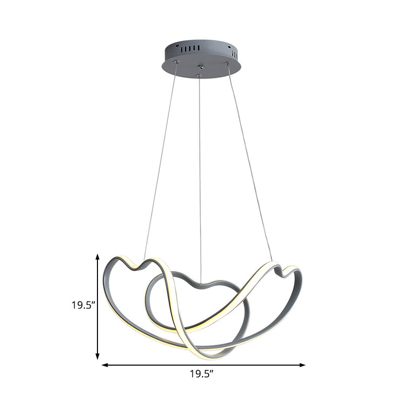 16/19.5 Wide Grey Twisted Chandelier Lamp - Modern Led Acrylic Hanging Light Kit In White/Warm