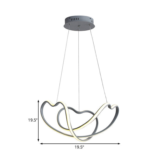 16/19.5 Wide Grey Twisted Chandelier Lamp - Modern Led Acrylic Hanging Light Kit In White/Warm