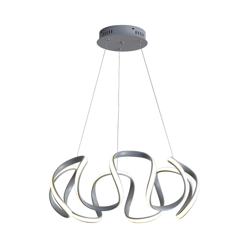 Modern Grey Chandelier With Wave Acrylic Shade - 3/5/6 Lights Dining Room Pendant Light (White/Warm