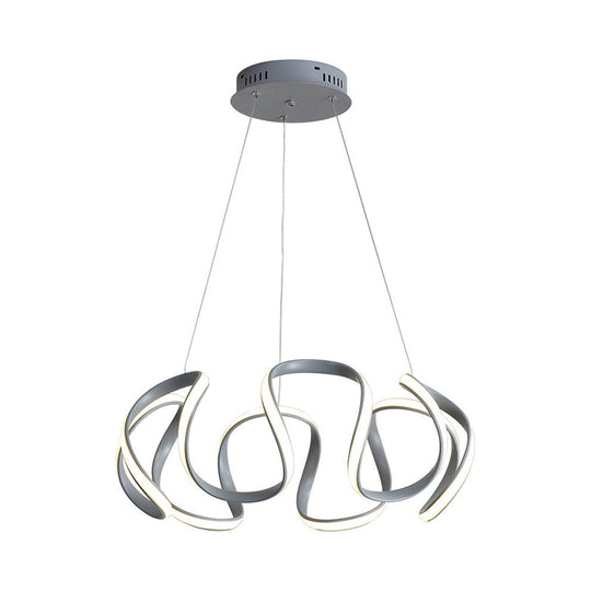 Modern Grey Chandelier With Wave Acrylic Shade - 3/5/6 Lights Dining Room Pendant Light (White/Warm