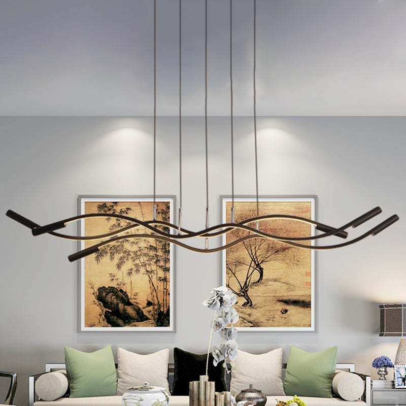 Modern White/Black Linear Chandelier With 3 Lights Acrylic Led Ceiling Lamp In White/Warm Light