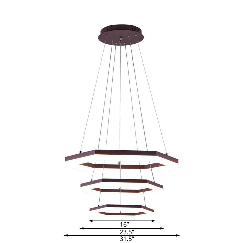 Contemporary Hexagon Acrylic Chandelier - 1/2/3 Lights Khaki Led White/Warm Light