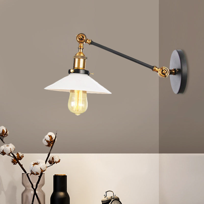 Industrial Conical Sconce Light With Opal Glass - Black/Bronze/Brass Finish Arm Mount 8/12 L