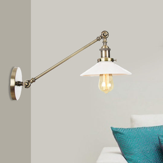 Industrial Conical Sconce Light With Opal Glass - Black/Bronze/Brass Finish Arm Mount 8/12 L