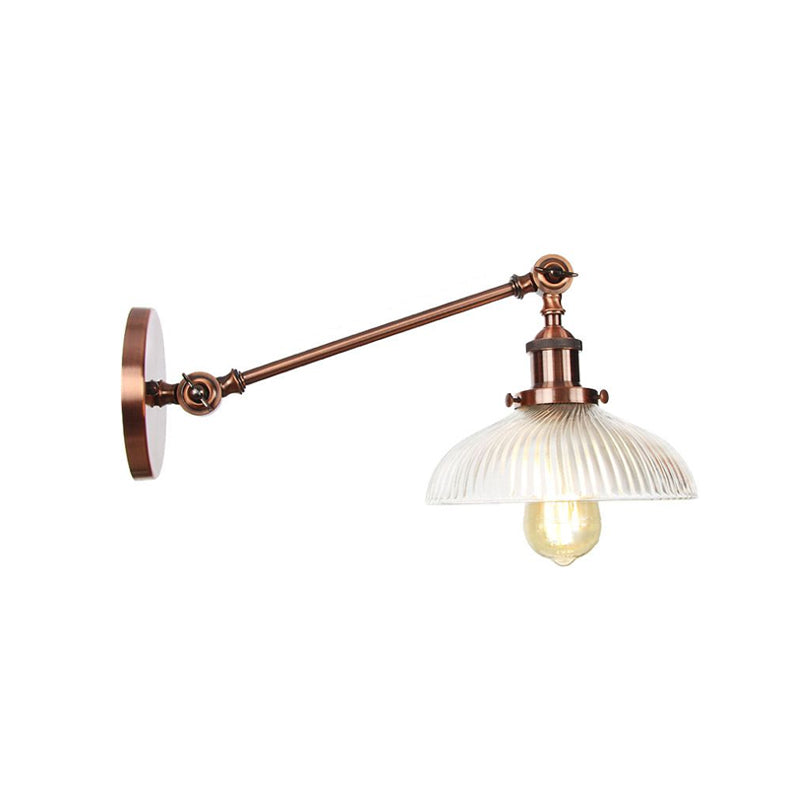 Vintage Clear Ribbed Glass Wall Sconce Black/Bronze/Brass 1-Light 8/12 L Arm