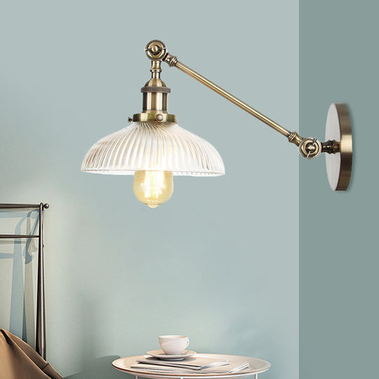 Vintage Clear Ribbed Glass Wall Sconce Black/Bronze/Brass 1-Light 8/12 L Arm Bronze / 8