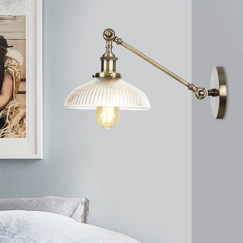 Vintage Clear Ribbed Glass Wall Sconce Black/Bronze/Brass 1-Light 8/12 L Arm