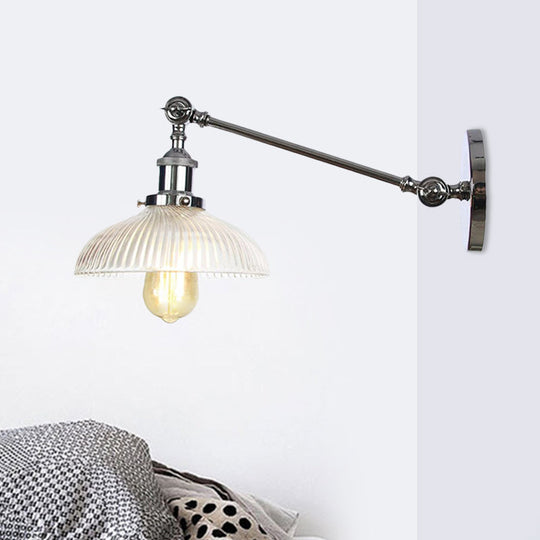 Vintage Clear Ribbed Glass Wall Sconce Black/Bronze/Brass 1-Light 8/12 L Arm Chrome / 8