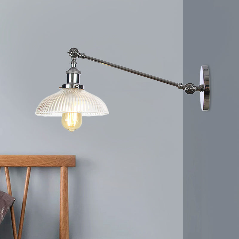 Vintage Clear Ribbed Glass Wall Sconce Black/Bronze/Brass 1-Light 8/12 L Arm